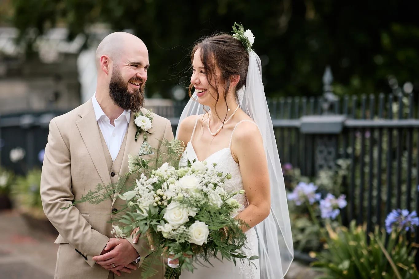 Man with beard and women with brown hair getting married at Norwich Castle 